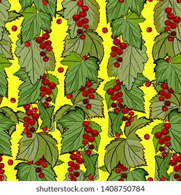 berry seamless pattern. Red currant with leaves and berries. Summer background, Detailed hand drawn food for packaging design, tea or juice label, print,for fabric, wrapping,