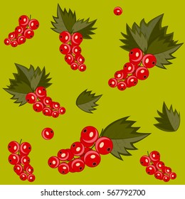 Berry seamless pattern. Red currant on a green background