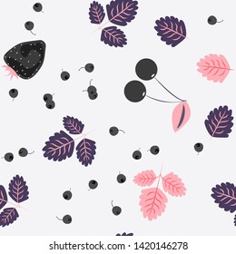 Berry seamless pattern with strawberries, cherries, oranges and leaves on a light background. Fruit compote. Sweet berries. A cut of an orange. For fabric, plastic, wrapping paper, cover.