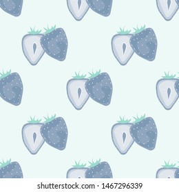 Berry seamless pattern with strawberries, cherries, oranges and leaves on a light background. Fruit compote. Sweet berries. A cut of an orange. For fabric, plastic, wrapping paper, cover.