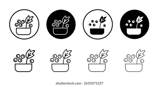Berry shrubs and vines icon Black and white outline vector