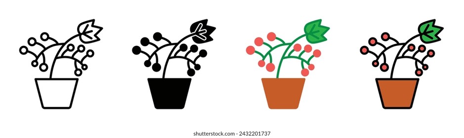 Berry Shrubs and Vines Vector Illustration Set. Food Plant Grape Sign Suitable for Apps and Websites UI Design Style.