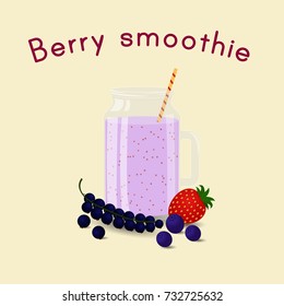 Berry smoothie. Decoration element for smoothie bar, cafes and restaurants menu. Vector illustration