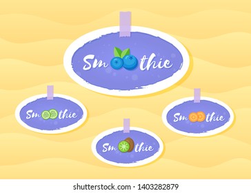 Berry smoothie drink violet sticker vector illustration. Fresh vegetarian smoothies drink label with raw fruit and hand drawn tag Smoothie with white frame for advertising graphic poster design