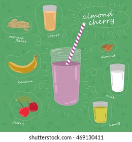 berry smoothie with honey , milk , berries and oat flakes