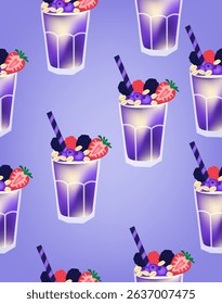 Berry smoothie pattern on a blue background.