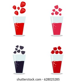 Berry smoothies glasses composition. Flat design, vector illustration, vector.