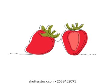 berry strawberry and slice, continuous single line art drawing sketch, logo