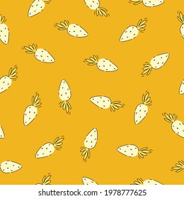 Berry summer background with strawberries in flat hand drawn style. Vector stock illustration