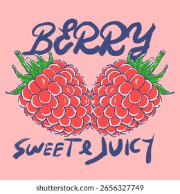 Berry dulce y jugoso. Diseño de patrón de frambuesa. Obra de arte de la fruta de frambuesa. Estampado de frutas frescas de frambuesa. Obra de arte de comida orgánica para camiseta. Diseño de póster de granja orgánica. Diseño de impresión de club de frutas de Naturaleza.