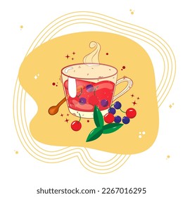 Berry tea in glass cup. Suitable for cafes, restaurants, shops. Vector illustration EPS10
