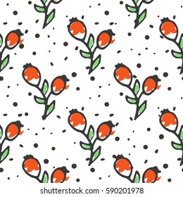 Berry tea seamless pattern. Briar organic herbal hot drinks package design.