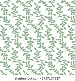 Berry twigs Seamless pattern in trendy monochrome green Abstract backdrop texture or wallpaper idea