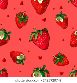 Berry vector in bohemian style seamless pattern. Strawberries, raspberries, blueberries and currants. For printing on prints, textiles, T-shirts