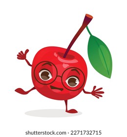 Caricatura de berry vector - cereza. Berries con cara, brazos y piernas.