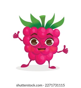 Berry vector cartoon character - Raspberry. Berries with face, arms and legs.