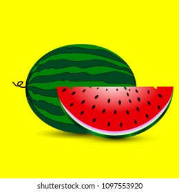 Berry watermelon and sliced slice of watermelon lie on a yellow background