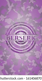Berserk pink and purple camo emblem. Vector Illustration. Detailed.