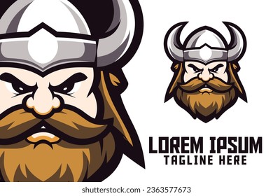 Berserker Sport and Esport: Viking Mascot Head Logo, Nordic Template, Warrior with Helmet Icon Badge Emblem svg