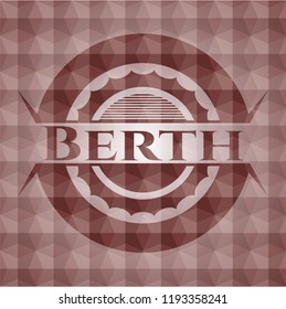 Berth red seamless emblem with geometric pattern background.