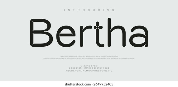 Bertha modern geometric sans serif futuristic font alphabet vector set
