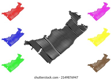 Beruri municipality (Amazonas state, Municipalities of Brazil, Federative Republic of Brazil) map vector illustration, scribble sketch Beruri map