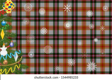 Berwick upon Tweed tartan at the base for a Christmas or New Year card or for designing a website in a Christmas style with a Scottish style