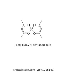 Beryllium 2,4-pentanedioate skeletal structure.Organometallic compound schematic illustration. Simple diagram, chemical formula.