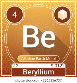 Beryllium (Be) Element - Alkaline Earth Metal - Periodic Table, Chemical Symbol, Name, Atomic Weight, Atomic Number, Electron Shells, Classification, Phase at STP - Chemistry Logo Icon Design