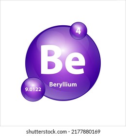 Beryllium (Be) icon structure  chemical element round shape circle purple. 3D Illustration vector. Chemical element of periodic table Sign with atomic number. Study in science for education. 