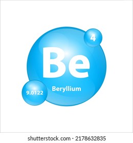 Beryllium (Be) icon structure chemical element round shape circle light blue. Chemical element of periodic table Sign with atomic number. Study in science for education. 3D Illustration vector. 