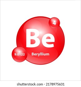 Estructura del icono del berilio (Be) elemento químico forma redonda círculo rojo fácilmente.  Elemento químico de la tabla periódica Signo con número atómico. Estudio en ciencia para la educación. Vector de ilustración 3D.