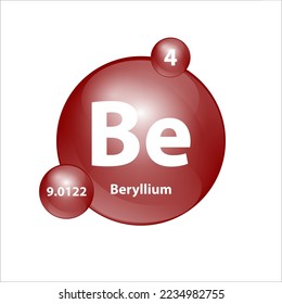 Berilio (Be) Estructura de iconos elemento químico forma redondeada círculo marrón fácilmente. Vector de ilustración 3D. Elemento químico de la tabla periódica Signo con número atómico. Estudio en ciencia para la educación. 