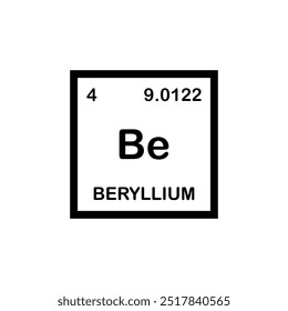 Beryllium, chemical element. Beryllium icon or sign in the periodic table. Be chemical sign. Vector. Chemistry concept