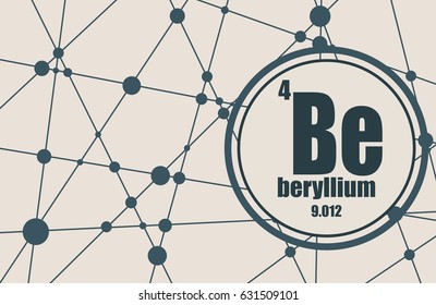 Beryllium chemical element. Sign with atomic number and atomic weight. Chemical element of periodic table. Molecule And Communication Background. Connected lines with dots.