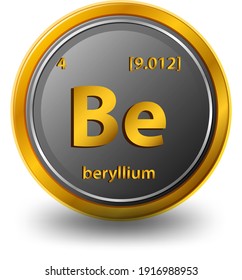 Beryllium chemical element. Chemical symbol with atomic number and atomic mass. illustration