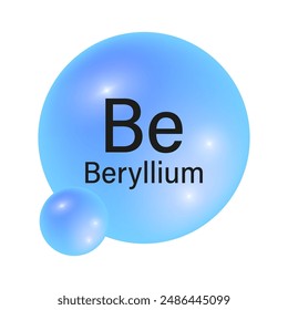 Beryllium element icon. Blue gradient spheres. Vector chemistry symbol. Shiny reflective design.