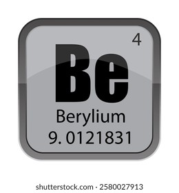 Beryllium element vector. Symbol Be sample. Number 4 four. Mass 9.0121831 nine point zero one two one eight three one.