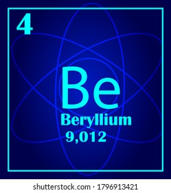 Beryllium simple style tile icon. Chemical element of periodic table. Atom on a blue background