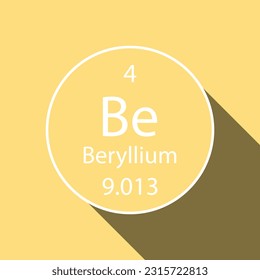 Beryllium symbol with long shadow design. Chemical element of the periodic table. Vector illustration.