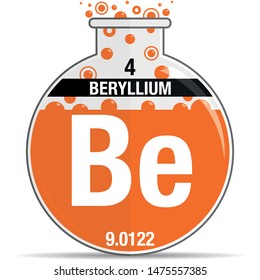 Beryllium symbol on chemical round flask. Element number 4 of the Periodic Table of the Elements - Chemistry. Vector image