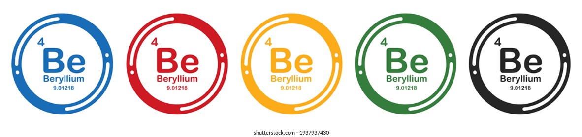 Beryllium symbol set. flat design vector illustration in 5 colors options for webdesign