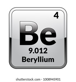 Beryllium symbol.Chemical element of the periodic table on a glossy white background in a silver frame.Vector illustration.
