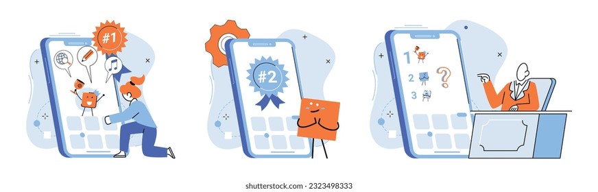 Bes application metaphor. Vector illustration. Best application, harmonious blend of excellent design and utility Winner app, app that sets benchmark in its category Quality control, diligent overseer