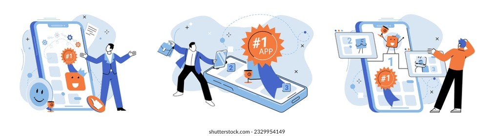 Metáfora de aplicación de Bes. Ilustración vectorial. Mejor aplicación, gema de software que brilla más en términos de funcionalidad y experiencia de usuario Winner app, aplicación que ha superado todas las pruebas