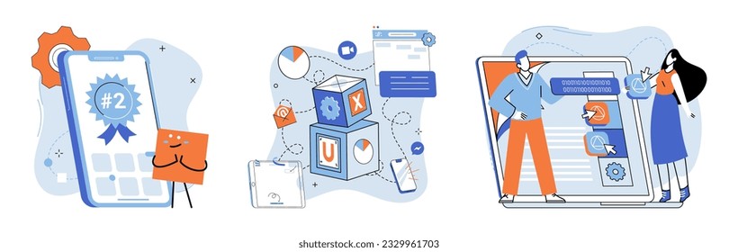 Bes application metaphor. Vector illustration. Application score, scoring system that validates effectiveness of application Best application, software paragon setting benchmark in design