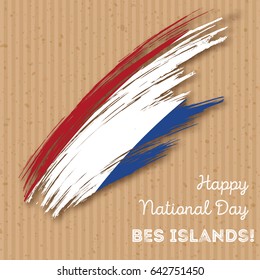 BES islands Independence Day Patriotic Design. Expressive Brush Stroke in National Flag Colors on kraft paper background. Happy Independence Day BES islands Vector Greeting Card.