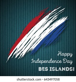 BES islands Independence Day Patriotic Design. Expressive Brush Stroke in National Flag Colors on dark striped background. Happy Independence Day BES islands Vector Greeting Card.