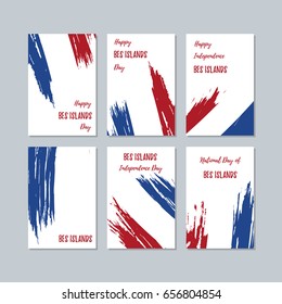 BES islands Patriotic Cards for National Day. Expressive Brush Stroke in National Flag Colors on white card background. BES islands Patriotic Vector Greeting Card.