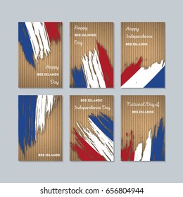 BES islands Patriotic Cards for National Day. Expressive Brush Stroke in National Flag Colors on kraft paper background. BES islands Patriotic Vector Greeting Card.